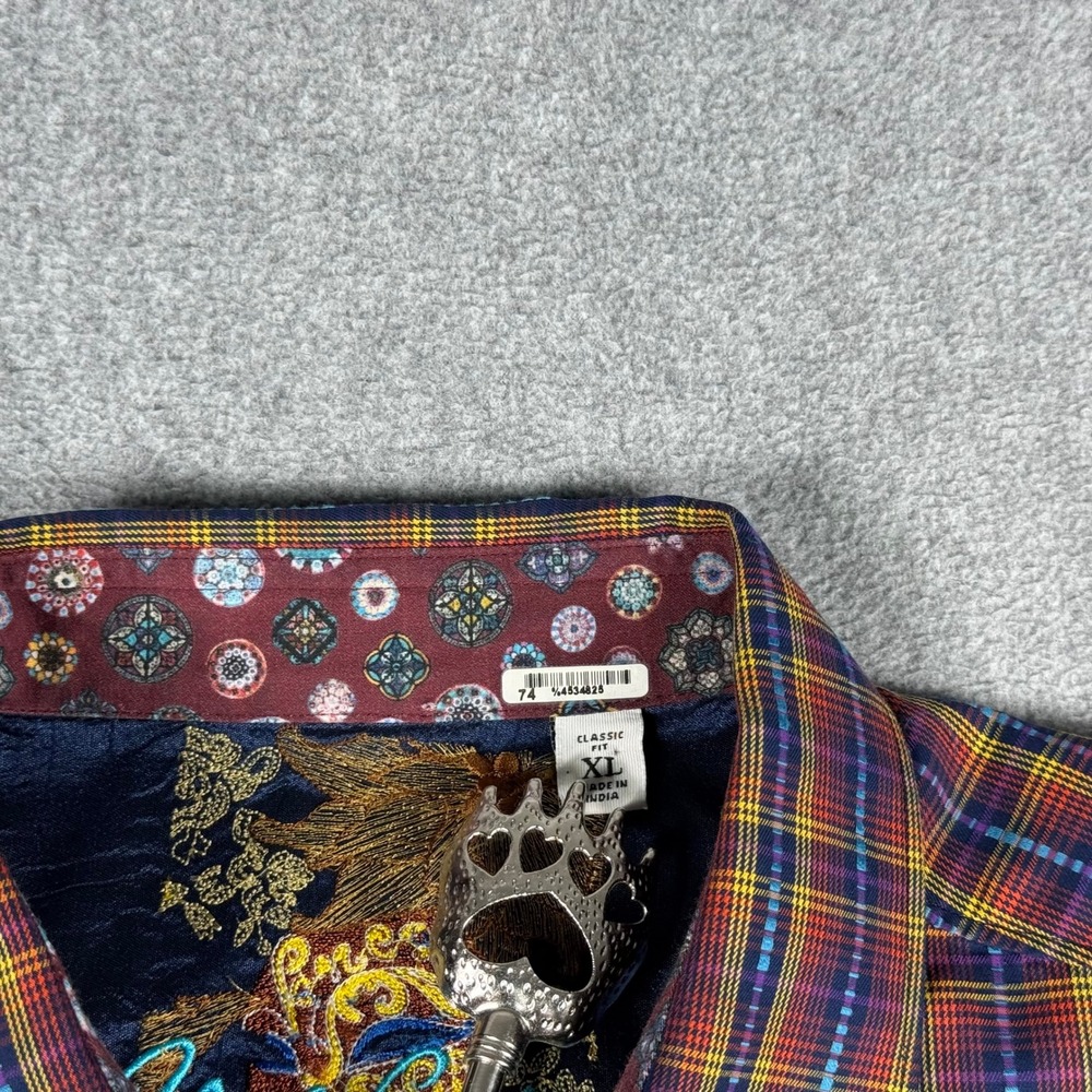 Robert Graham Flip Cuff Shirt Mens L Red Blue Plaid Cotton Long Sleeve - Picture 4 of 9